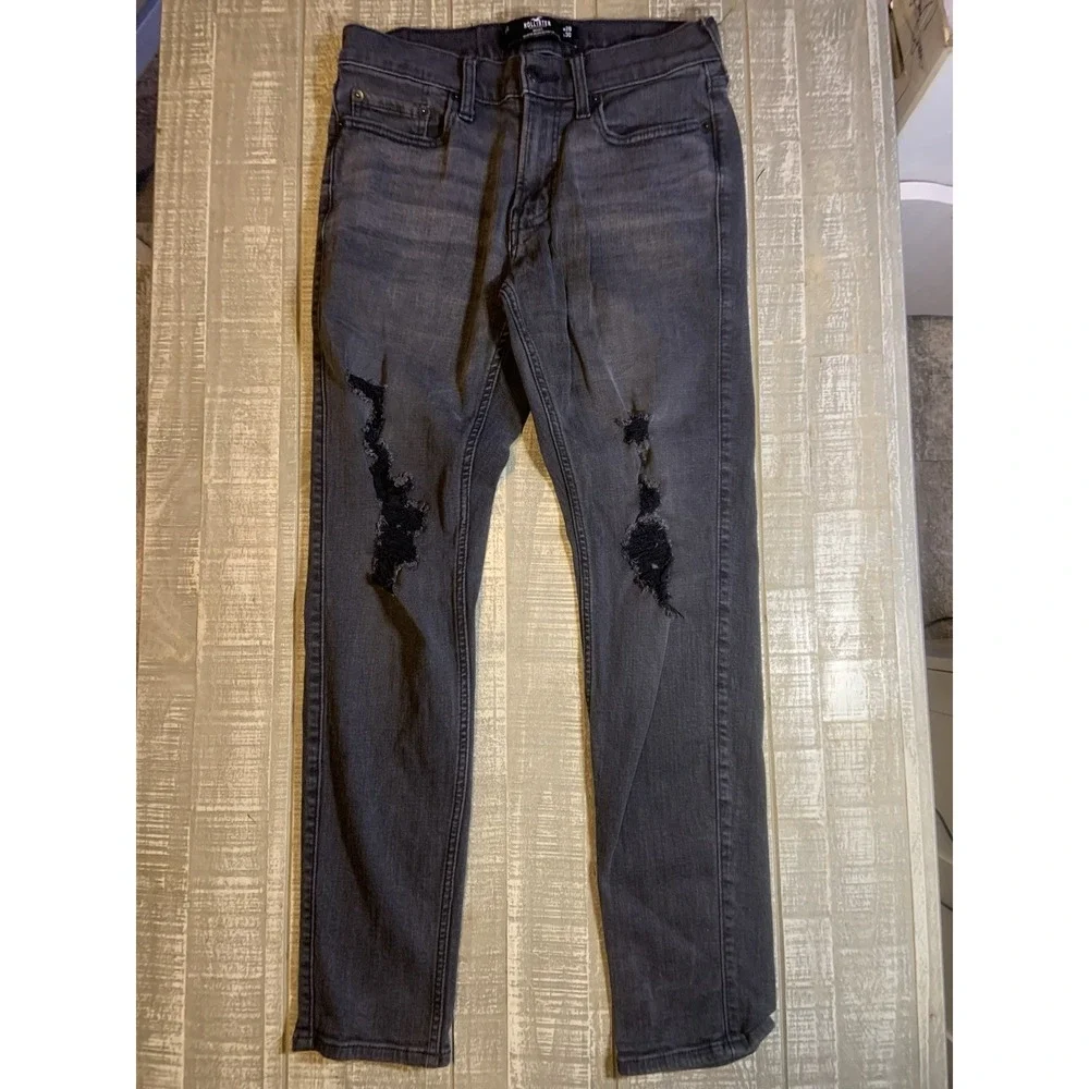 Hollister Skinny Advanced Stretch Jeans Mens Size‎ 28X30 Black Denim Distressed